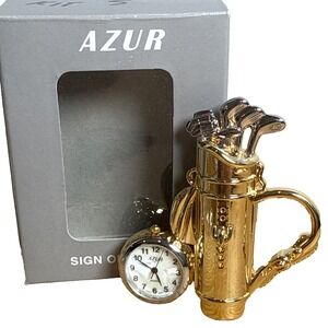 Azur  Miniature Quartz Watch Analog Golf Bag Gold New In Box